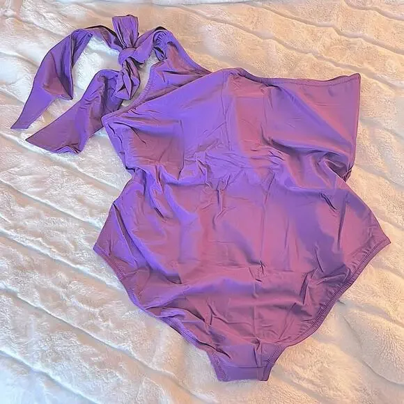 J. Crew Swimsuit Bow Lavender Purple Asymmetrical One Piece Shoulder VIOLA NWT - Picture 13 of 15